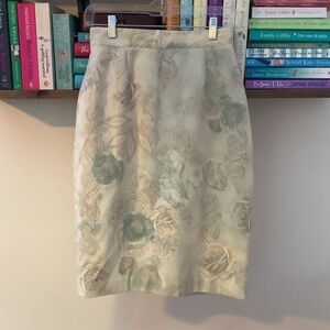 VTG 90s Braemar Wool Blend Floral Jacquard Pencil Skirt Size 10 Made in Canada